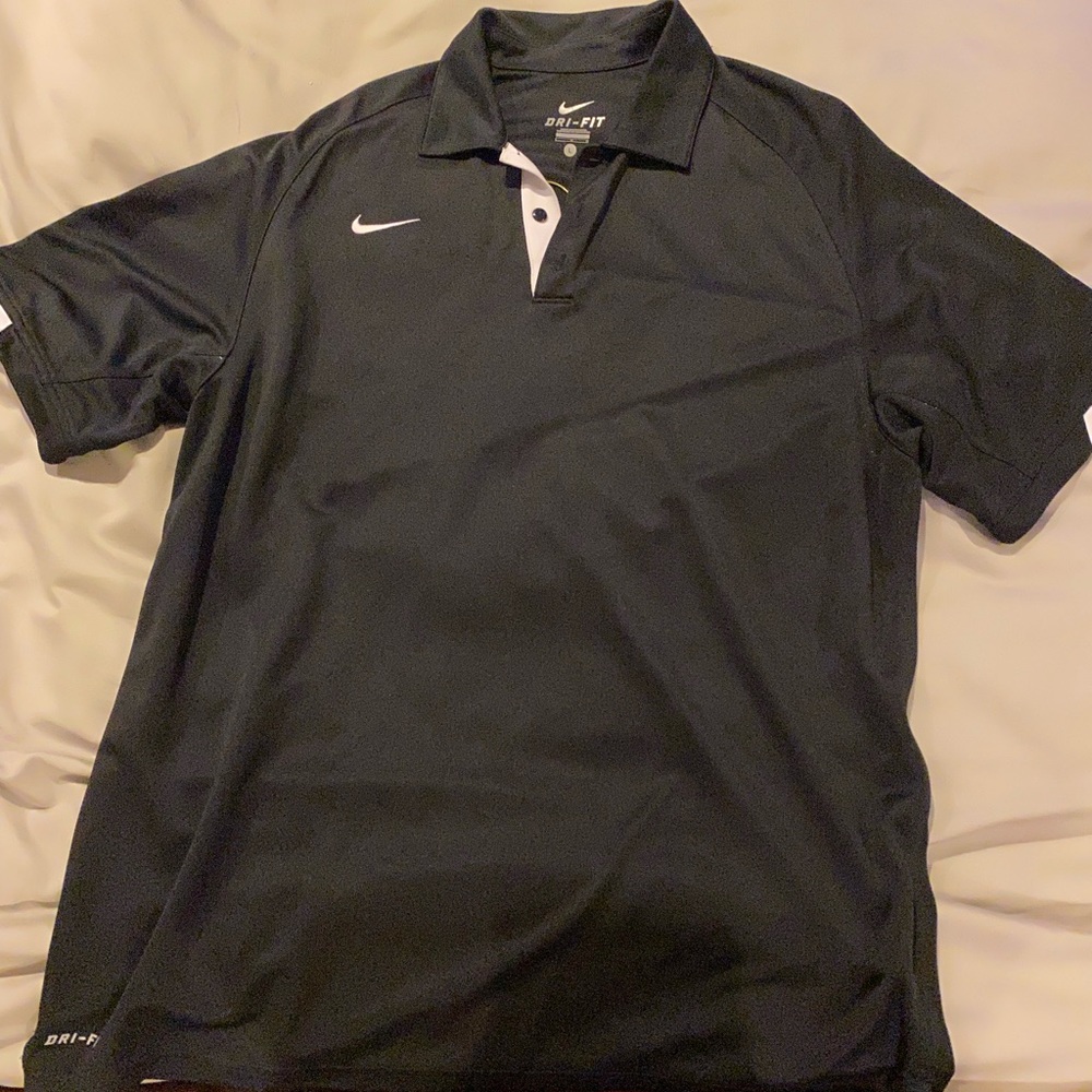 NIKE Collar Polo Dri Fit Black Large Short Sleeve Shirt